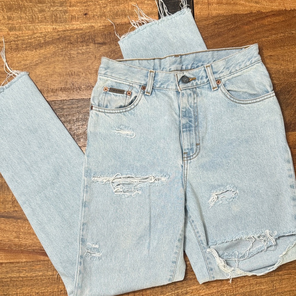 Calvin Klein classic 5 pocket high rise straight leg jeans leather belt logo